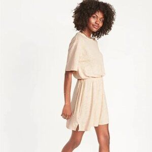 NWT Old Navy Linen Blend Waist-Defined Short Sleeve Mini Dress Oatmeal